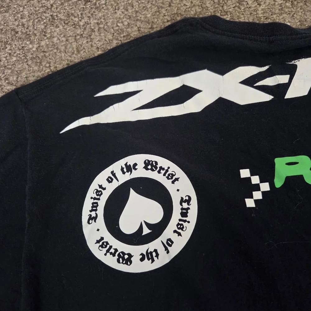 Y2K Motorsport Racing Tshirt All Over Sponser Graphics Kawasaki Shoei Skully 2XL